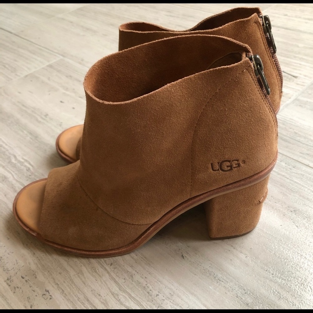 UGG | Suede Peep Toe Camel Booties